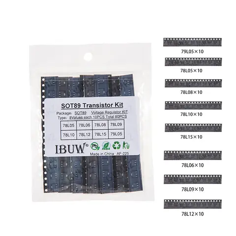 80PCS 8Values SOT89 Transistor Kit (78L05/78L06/78L12 etc.) Voltage Regulator for DIY Electronic Power Supply Project Arduino