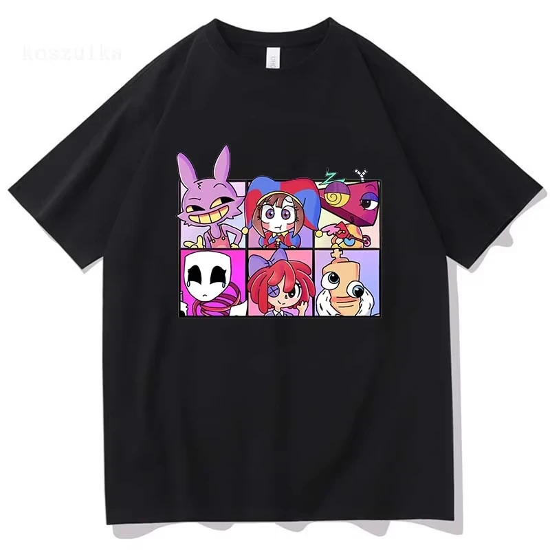 مذهلة الرقمية السيرك تي شيرت مطبوع الرجال النساء عادية عالية الجودة بومني المهرج رامين تي شيرت القطن قصير الأكمام تيز