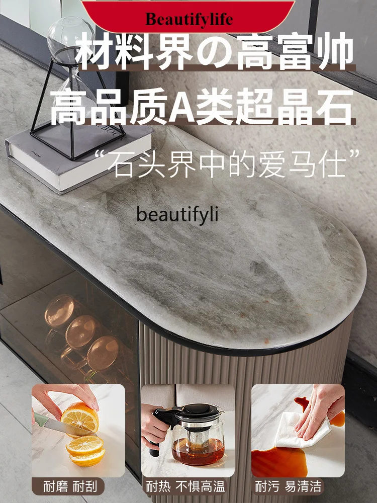 

Modern Light Luxury Retractable Floor Solid Wood TV Cabinet Tea Table Combination Kung Fu Tea Table G1218