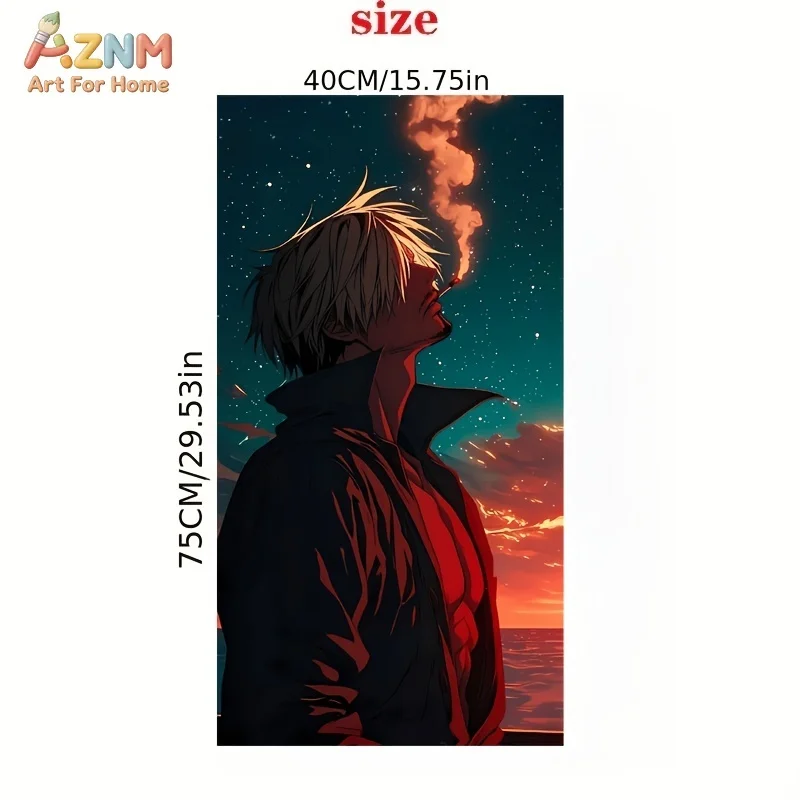 AZNM One Piece Sanji Starry Sunset Sea Smoking Silhouette Anime Canvas Wall Art Manga Character Portrait Print Unframed Canvas P