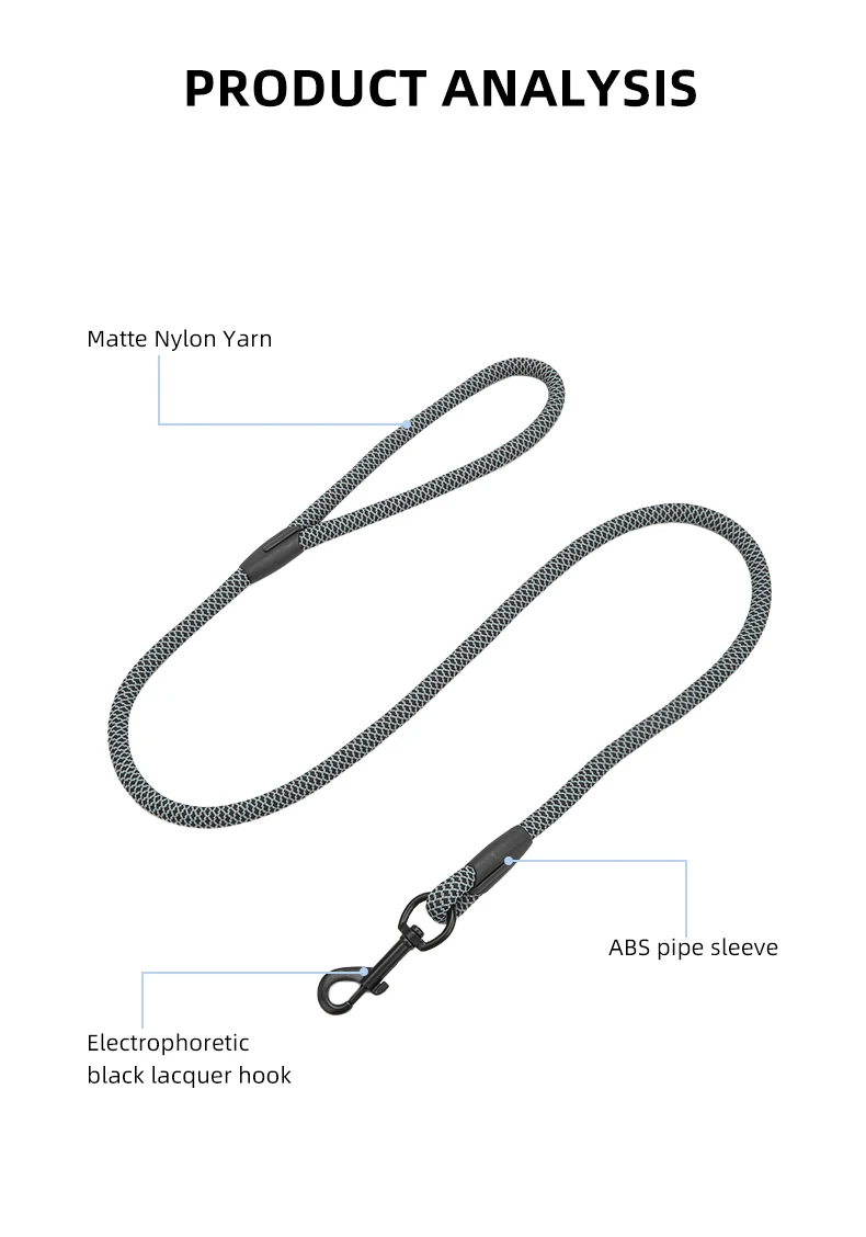 Haustier-Hunde-Boutique-Leinen für kleine, mittelgroße und große Hunde, einfaches graues Mesh-Muster, Nylonseil, geeignetes Hundehalsband und Geschirr – Detail 8