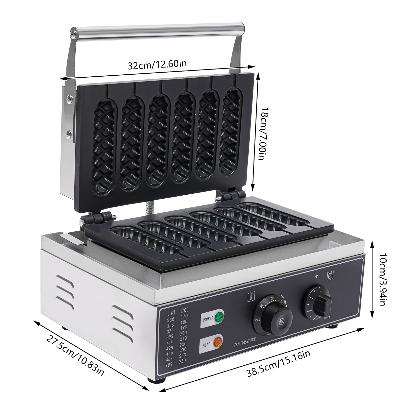 Commerciële Hotdog Maker 1500W 6-rollen grillmachine van roestvrij staal, elektrische worstkoker voor restaurant, snackbar, kiosk
