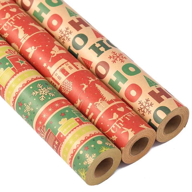 1Roll Christmas Kraft Paper Snowflake Elk Xmas Tree Pattern Gift Box Wrapping Bouquet Packing Paper New Year Party Decorations