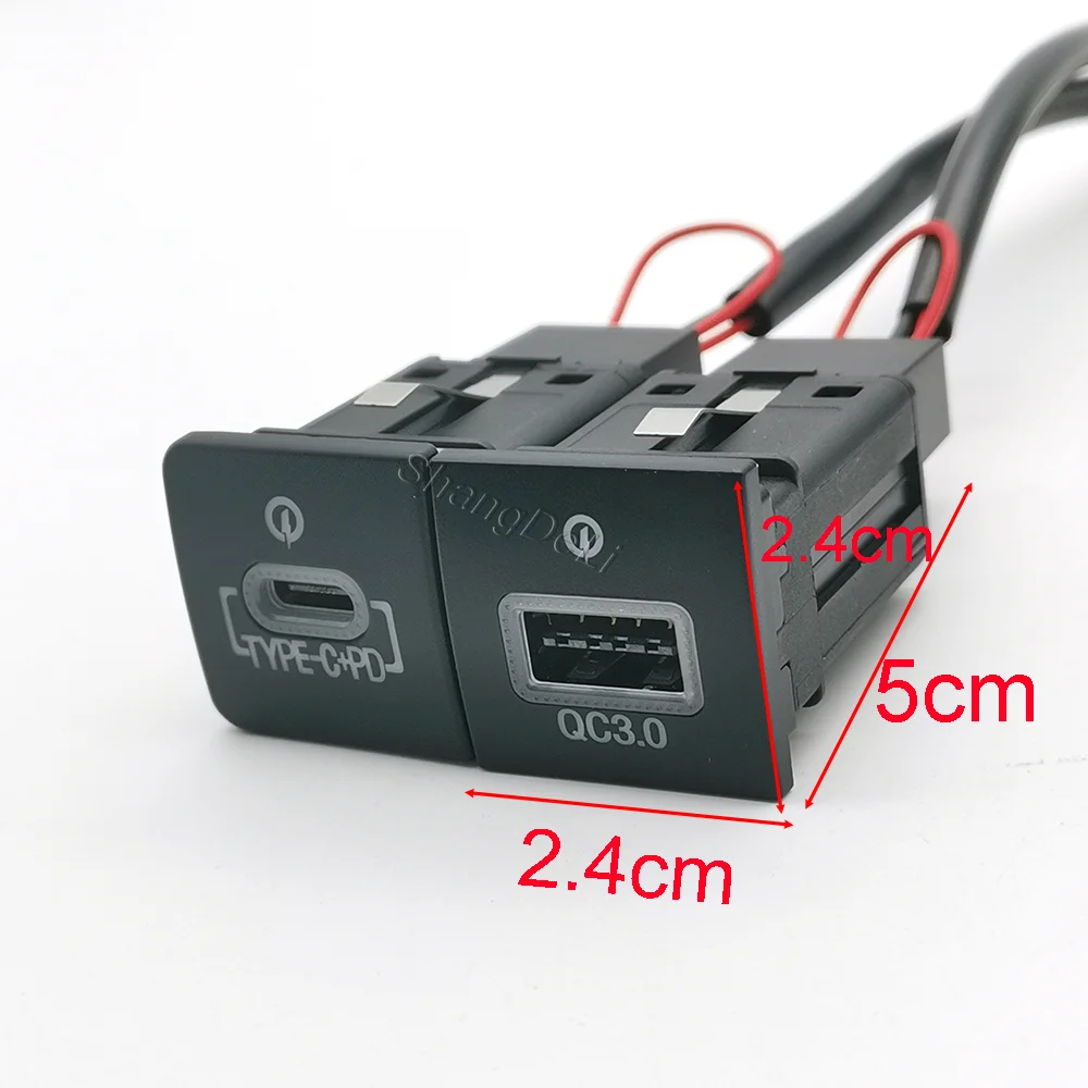 1PC Red LED PD Type-C QC3.0 Charging Socket Left Side Rounded Corner PD Power Adapter Auto Modified USB Charger For Golf 6 MK6