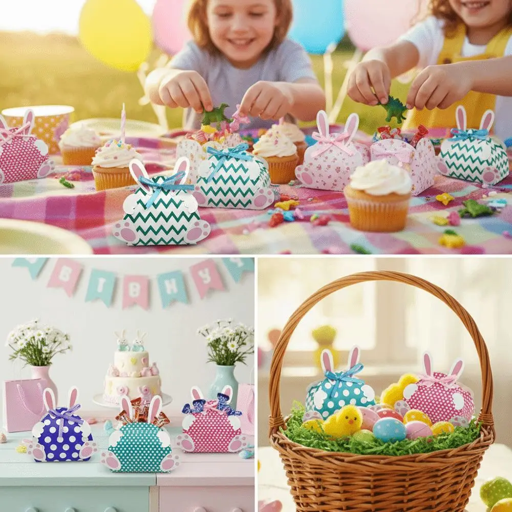 

Happy Easter Rabbit Shape Easter Paper Candy Box Large Capacity Colorful Easter Gift Box Empty Cookie Bags Easter Party