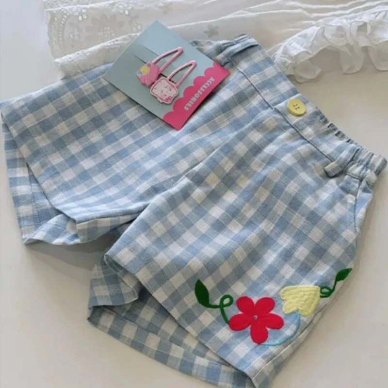 

Baby girl summer pure cotton shorts 2025 new children's sweet checkered Korean version casual pants