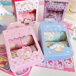 10Roll/Box Sanrio Stickers Roll Box Kuromi Cinnamoroll Hello Kitty Scrapbook Reward Sticker Label Decal Handmade Gifts Kids Toys