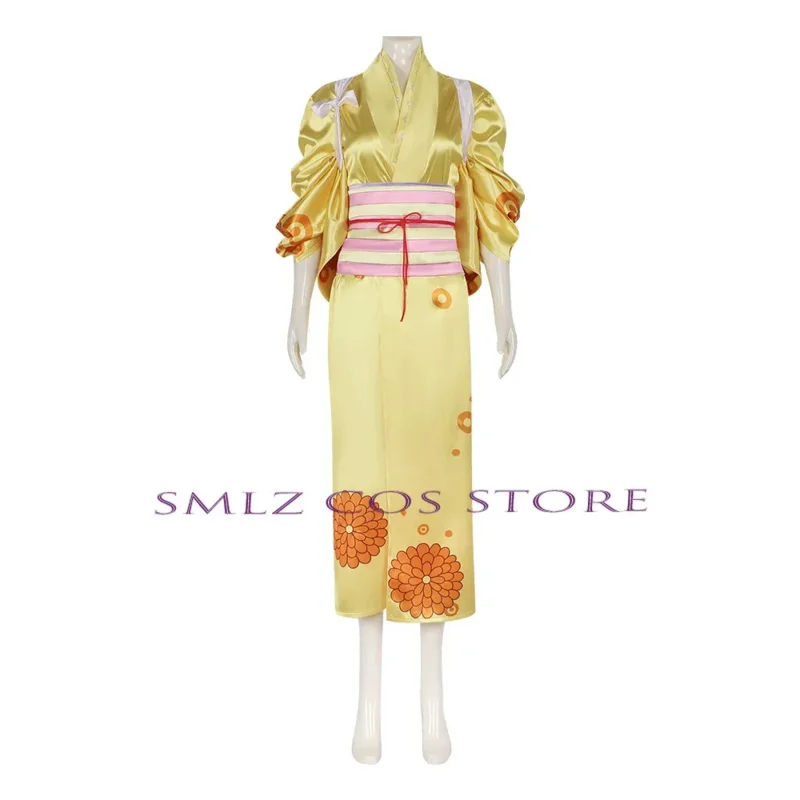 Kikunojo Anime Wano Country Arc Kikunojo Yellow Kimono Costume Uniform Party Women Sexy Dress Carnival Outfits