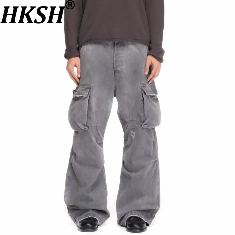 

Мужские брюки-карго HKSH Spring New в стиле панк, из твила, с рваными элементами, пэчворком, росписью и карманами, модные хлопковые комбинезоны, шикарный стиль Ins Vibe HK20858