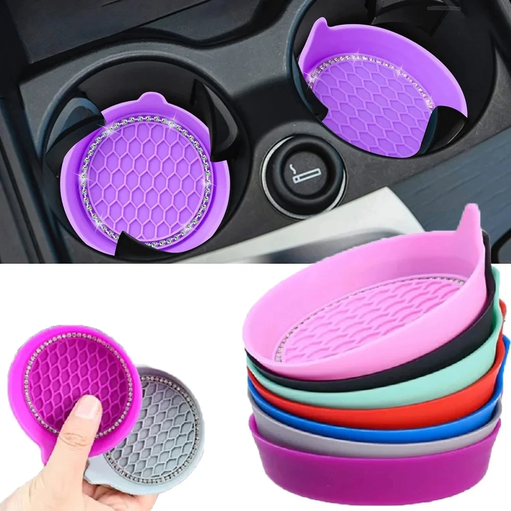 New Non-slip Water Cup Pad Car Coaster Diamond Rhinestone Bling Decoration Anti-skid Rubber Cup Bottle Mat Accessories