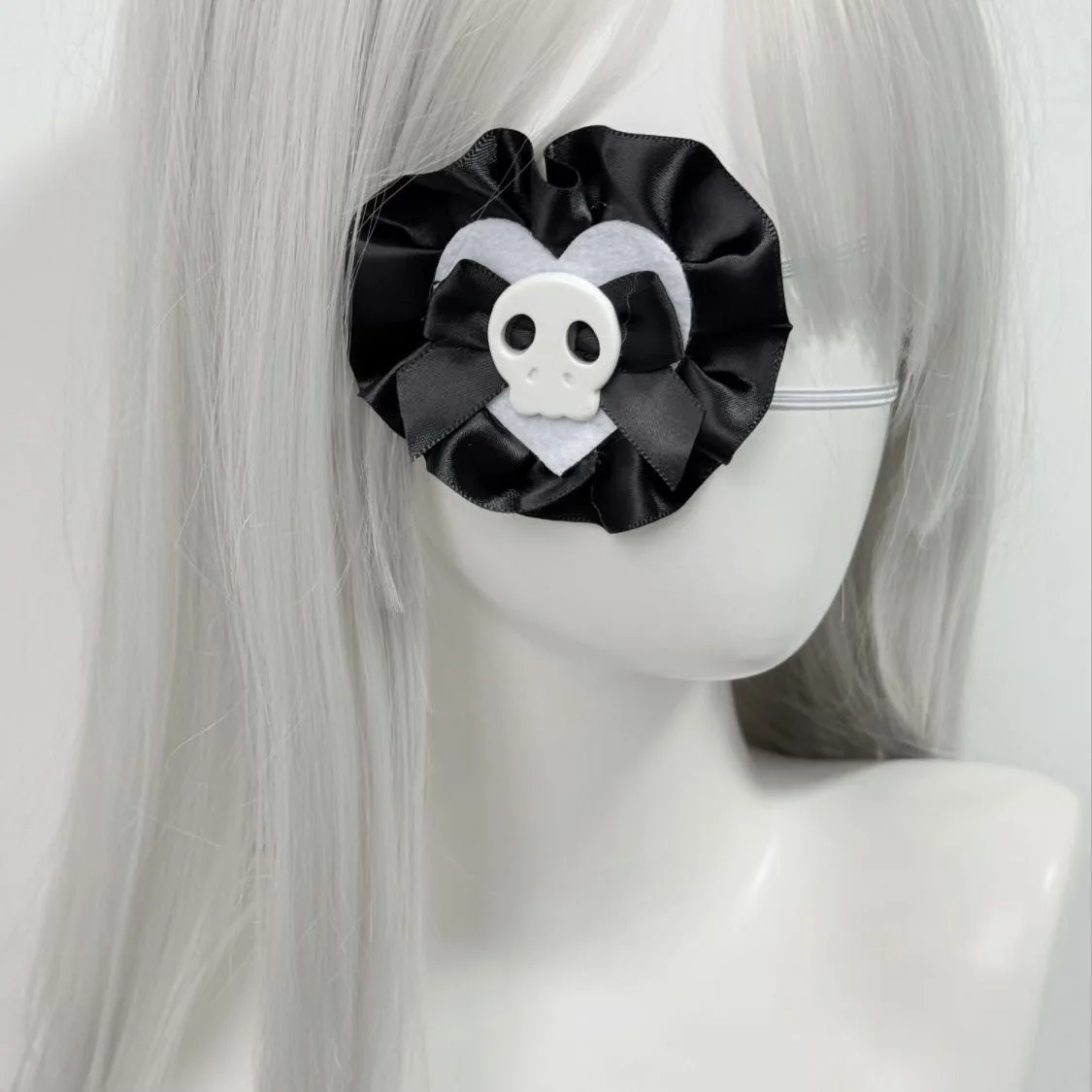 Landmine Medical Heart Shape Black White Skull Bow Eye Patch for Girls Cosplay Steampunk Subculture Cos Eye Mask
