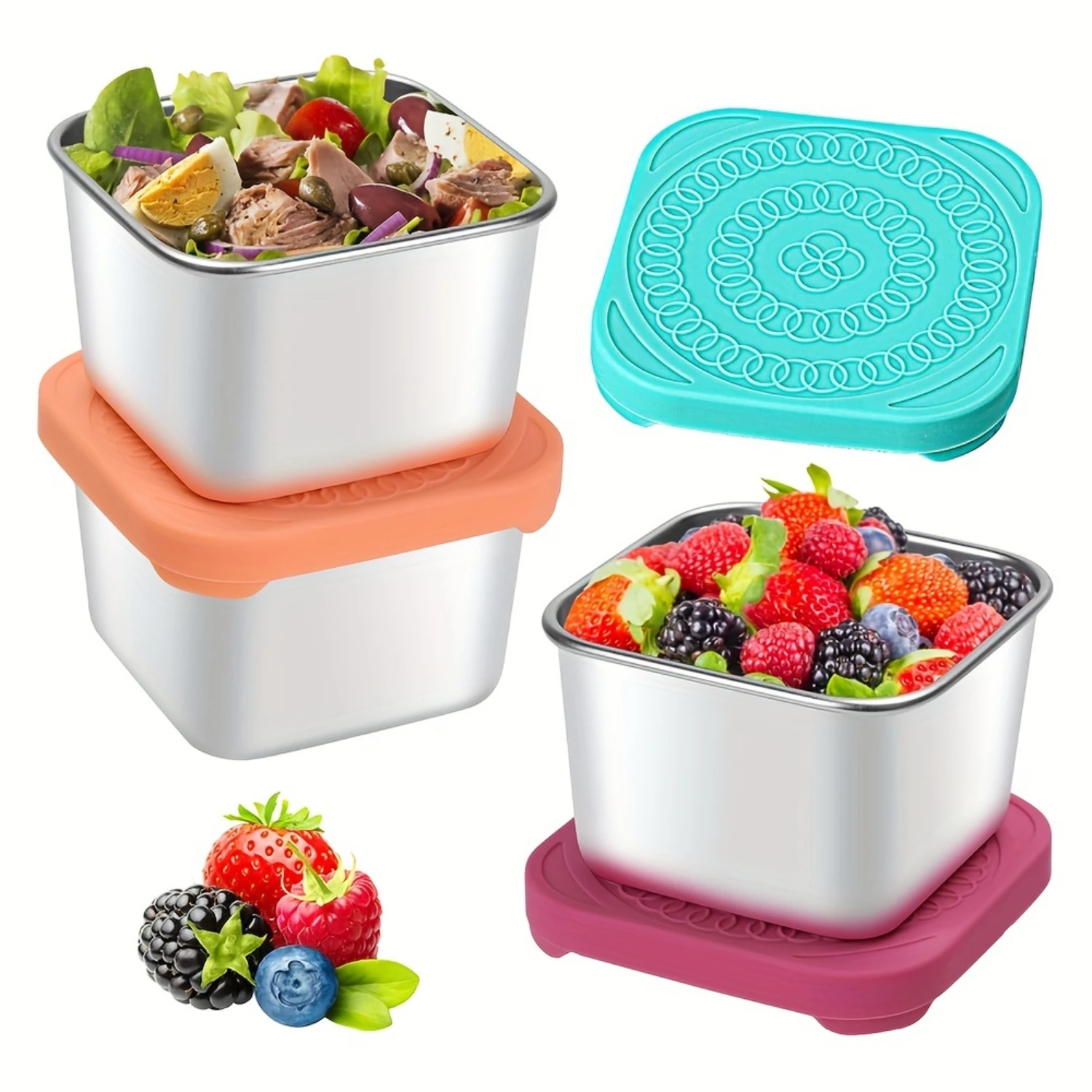 

3pcs 6oz Stainless Steel Snack Box, Small Metal Food Box With Silicone Lid, Leakproof Snack Lunch Box For Teenagers And Workers