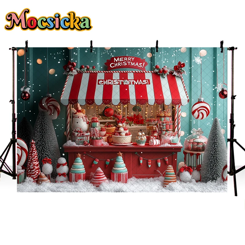 Mocsicka Christmas Cart Store Photography Backdrop Kids Family Photocall Child Baby Photocall Decors Snowy Xmas Trees Background