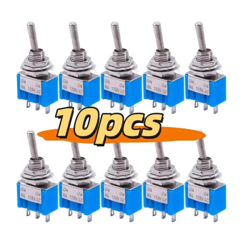 10pcs SPDT Mini Toggle Switch 3-Pin 2 Position ON/ON Miniature Toggle Switches 6A 125V AC MTS-102