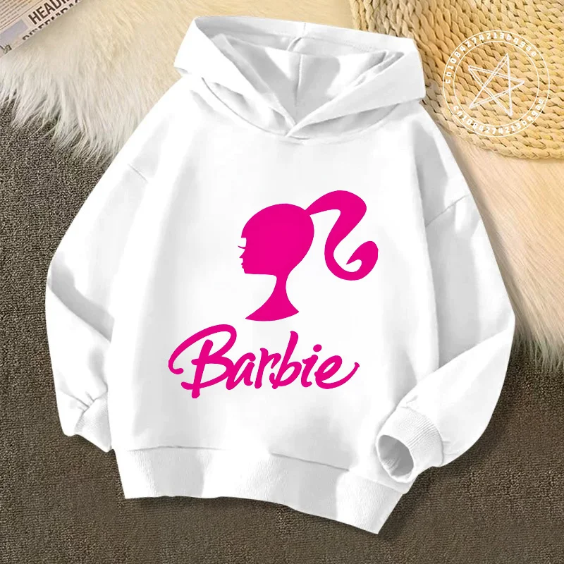 2025 New Barbie children's hoodie Disney cartoon print Autumn Winter long sleeve sweatshirt Boys girls Kawaii Harajuku anime