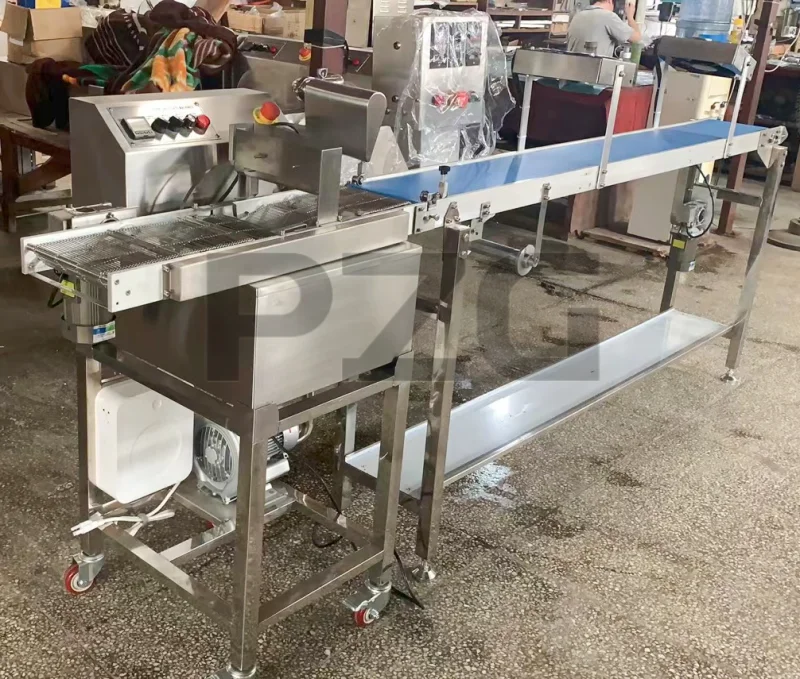 60kg Automatic Chocolate Production Line Cake Bread Biscuit Snack Food Donut Chocolate Enrobing Coating Machine