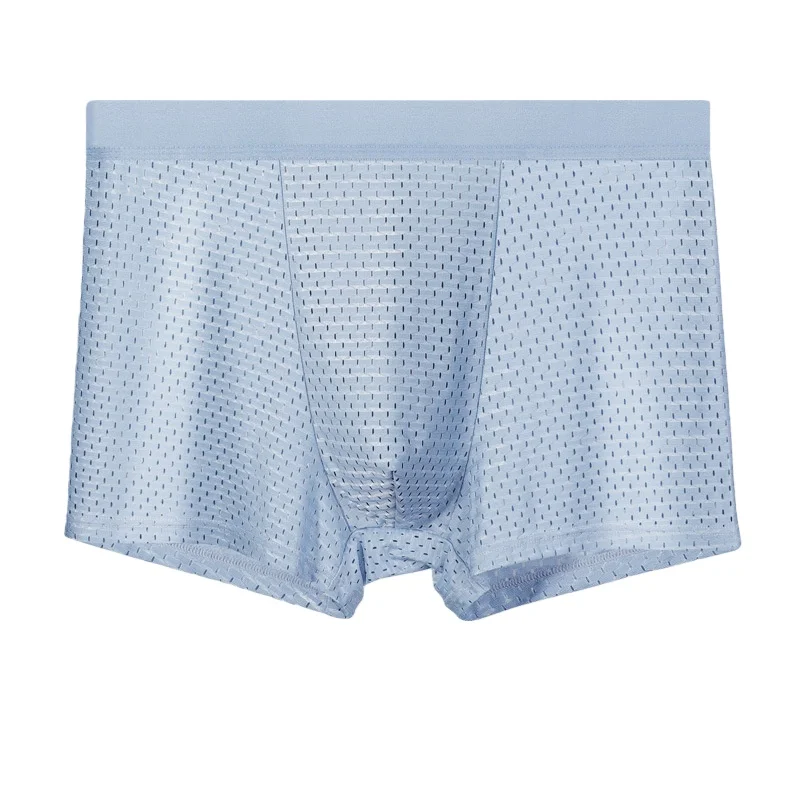 الملابس الداخلية للرجال الحرير الجليد شبكة جوفاء سراويل بوكسر المتضخم سراويل منتصف الخصر تنفس السروال رجل الملاكمين المضادة للبكتيريا