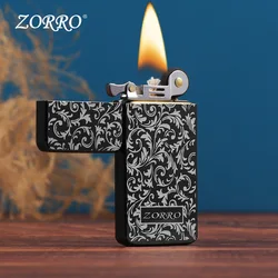 ZORRO-Ultra-thin Brass Kerosenei Lighter for Boys and Girls, Ultra-thin, Black Ice, Creative Personality, Portable Lighter
