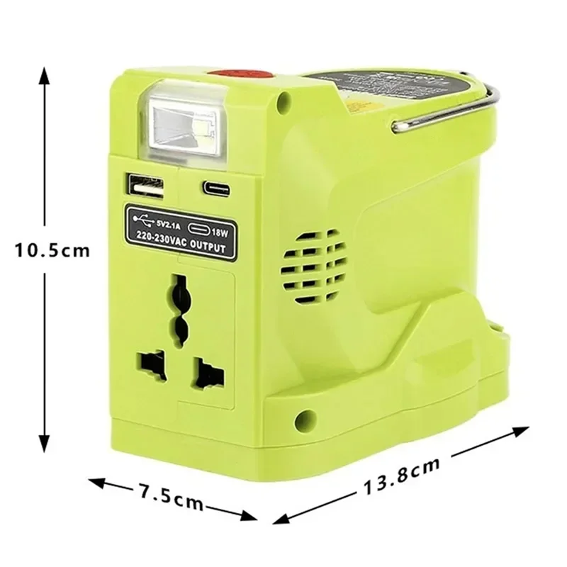 【Venta caliente】inversor de batería de litio de 200W lámpara de trabajo LED banco de energía USB para batería de níquel de litio Ryobi de 18V P102 P103 P104 P107 P108