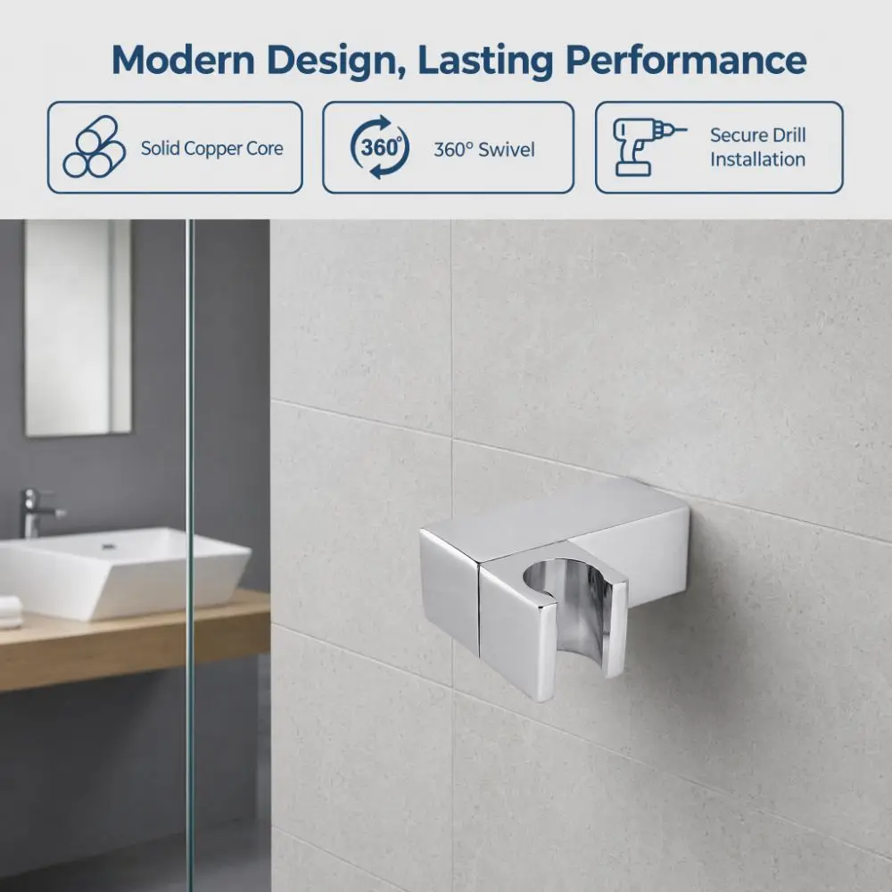 Square Shower Head Holder Wall Mount Copper Handheld Shower Holder Includes Screws And Wrench Chrome Finish Shower Bracket Home