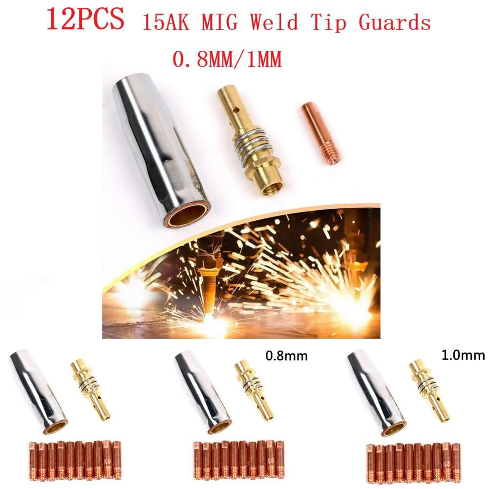MB15 MIG Welding Nozzle M6 Tip Holder Kit Welding Contact Tip MIG Torch 0.8 X 25mm 12 Pcs Copper M6 MIG Weldind Torches Tool