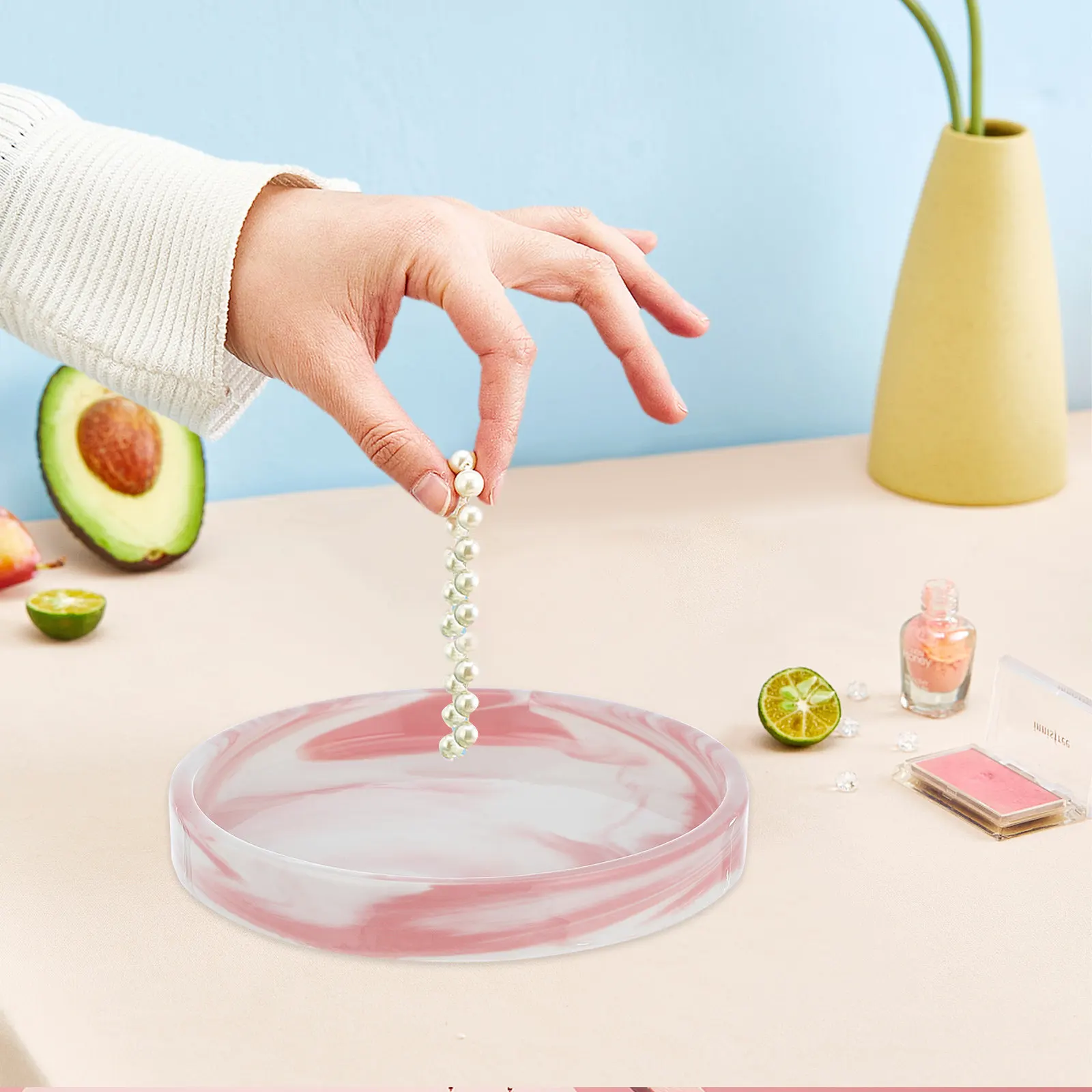 

1Pcs Sophisticated Marble-Inspired Ceramic Tray Jewelry Display Storage Nordic Home Decor Bathroom Organizer Tabletop Dish