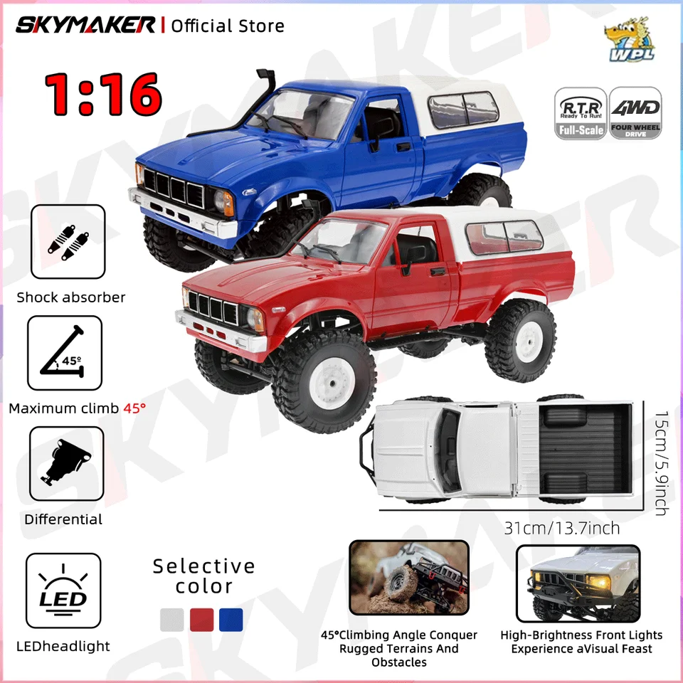 WPL C24 1/16 RCカー 2.4Gリモートコントロール LEDライト 4WDオフ