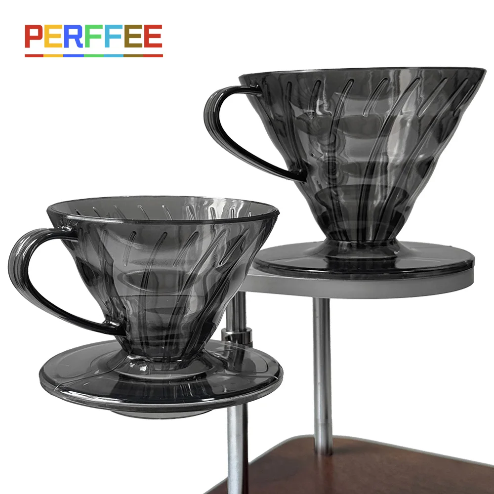 

Coffee Filters Plastic V-shaped Pour Over Coffee Filter Cup Cone Shape Drip Coffee Funnel Dark Gray Spiral Ribs 01 02 Dripper