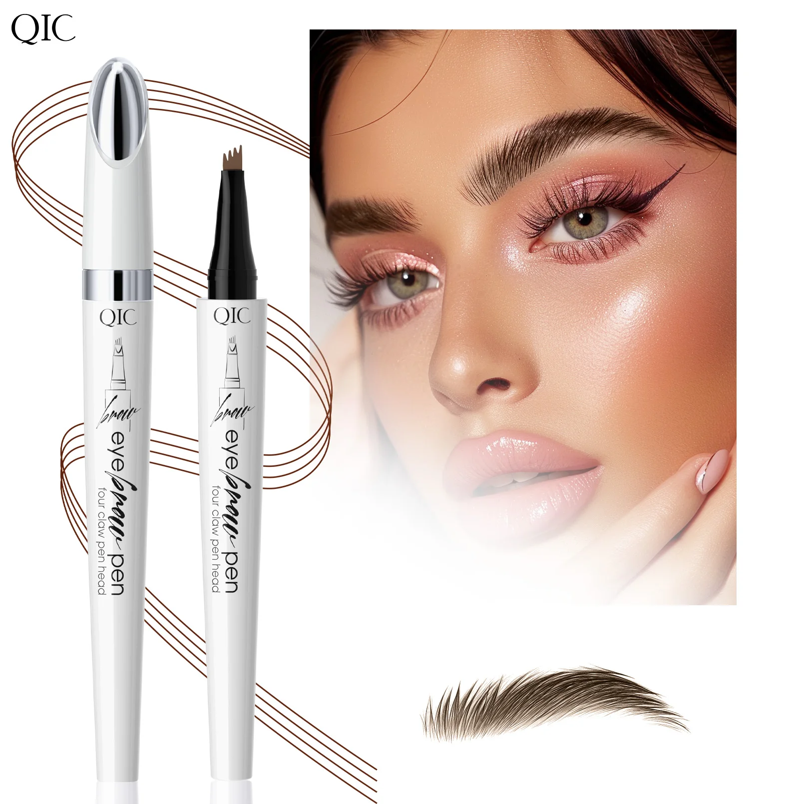 

4-Prong Liquid Eyebrow Pen, 4-Tip Microblade Eyebrow Pencil, Waterproof Sweatproof Smudge-Proof Long Lasting Eyebrow Makeup