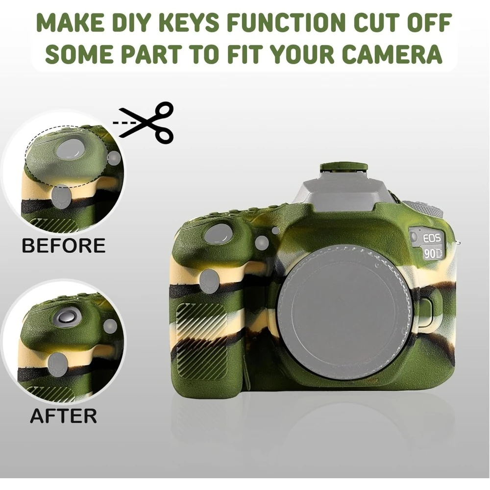 

Soft Silicone Rubber Camera Protective Body Case Skin Accessories Camera Bag For Canon 90D Protector Cover + free tempered film