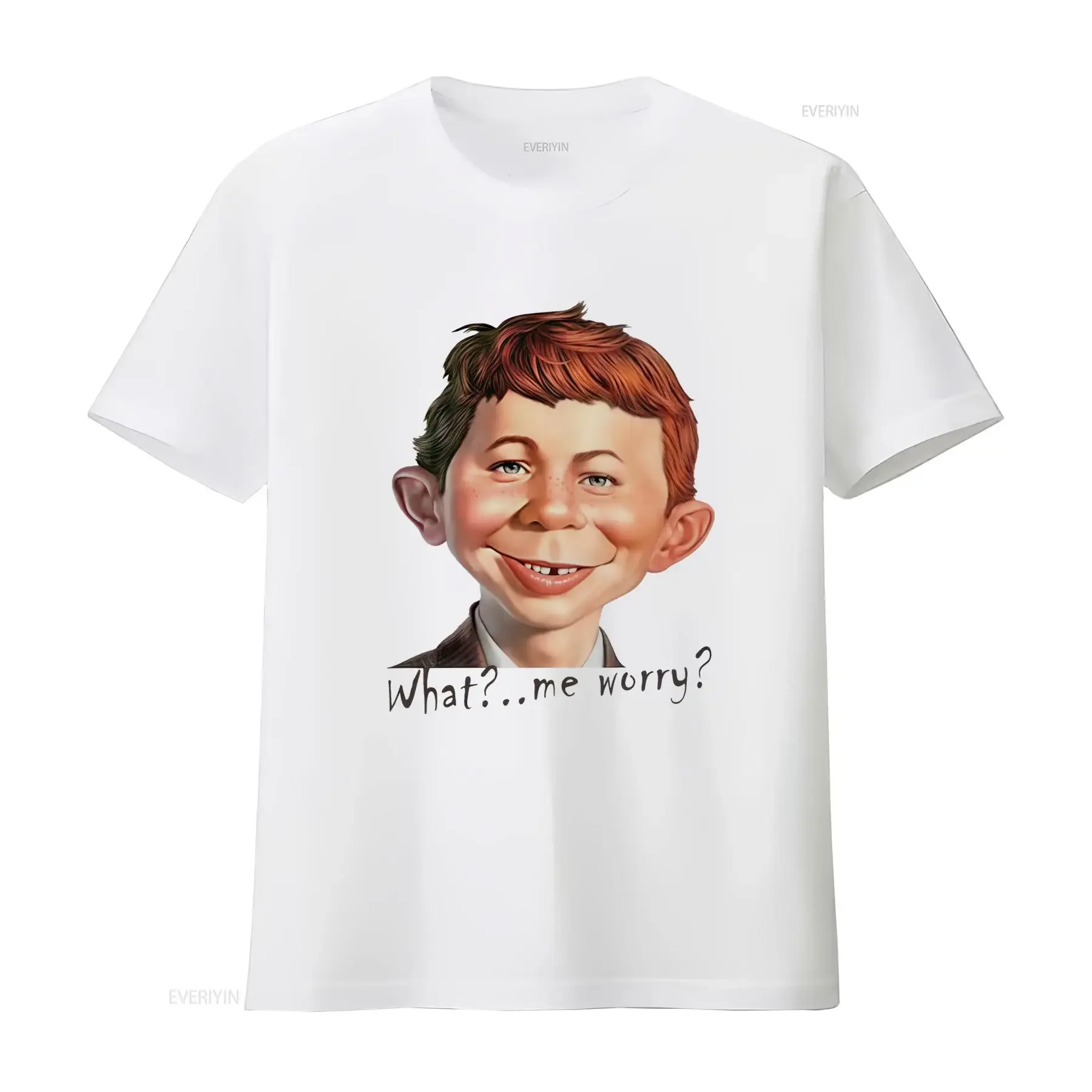 MAD Alfred E Neuman What Me worry T Shirt for Men Unique Art Print Comfortable Cotton Perfect Retro Fans vintage Washed Casual
