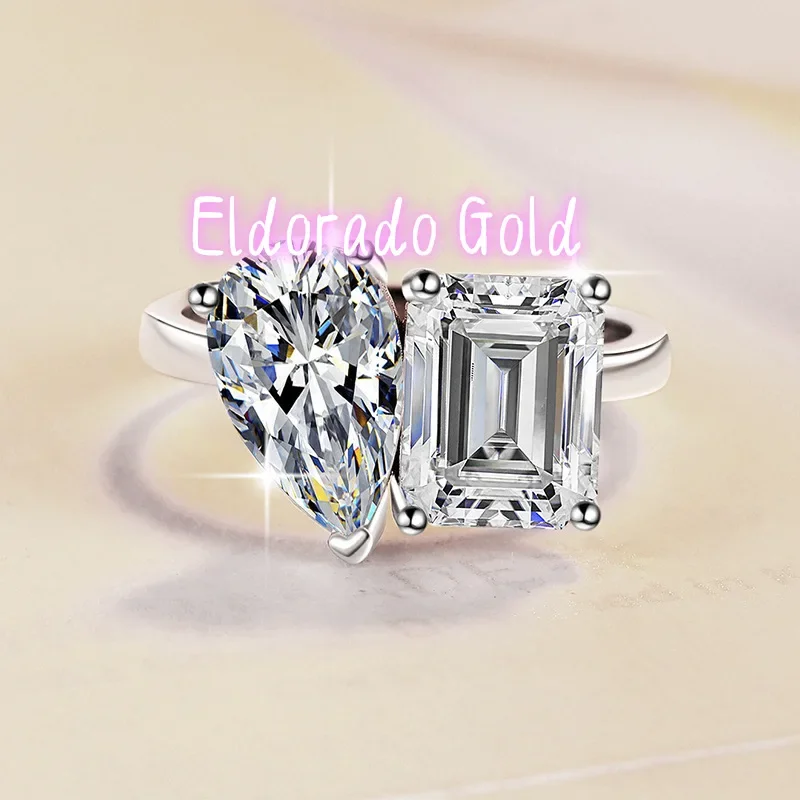

Кольцо Eldorado Gold Moissanite с двумя камнями (3+3 карата) для женщин, платина PT950 - 3 карата каждый крупный камень, элегантная симметрия