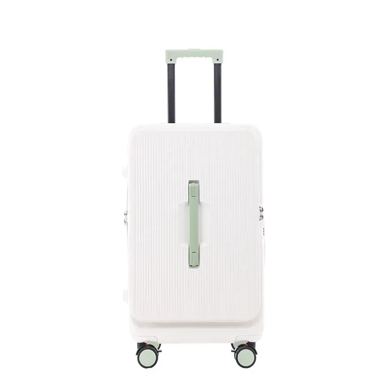 Side opening expandable trunk silent trolley case with cup holder