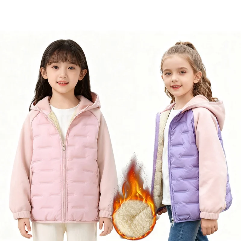 Dubbped Winter Keep Warm Boys Girl Jacket Lined With Velvet Thick Cotton Padded Hooded Coat Kids Children Out The Cold Outerwear