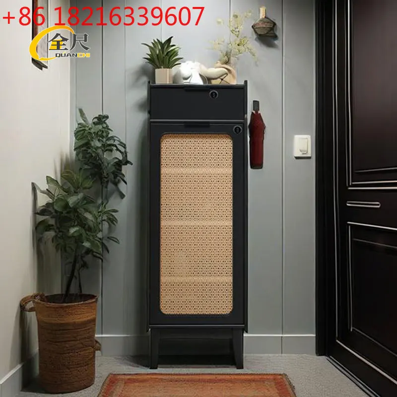 Pure solid wood shoe cabinet multi-functional with password lock retro black small apartment dust-proof and space-saving door