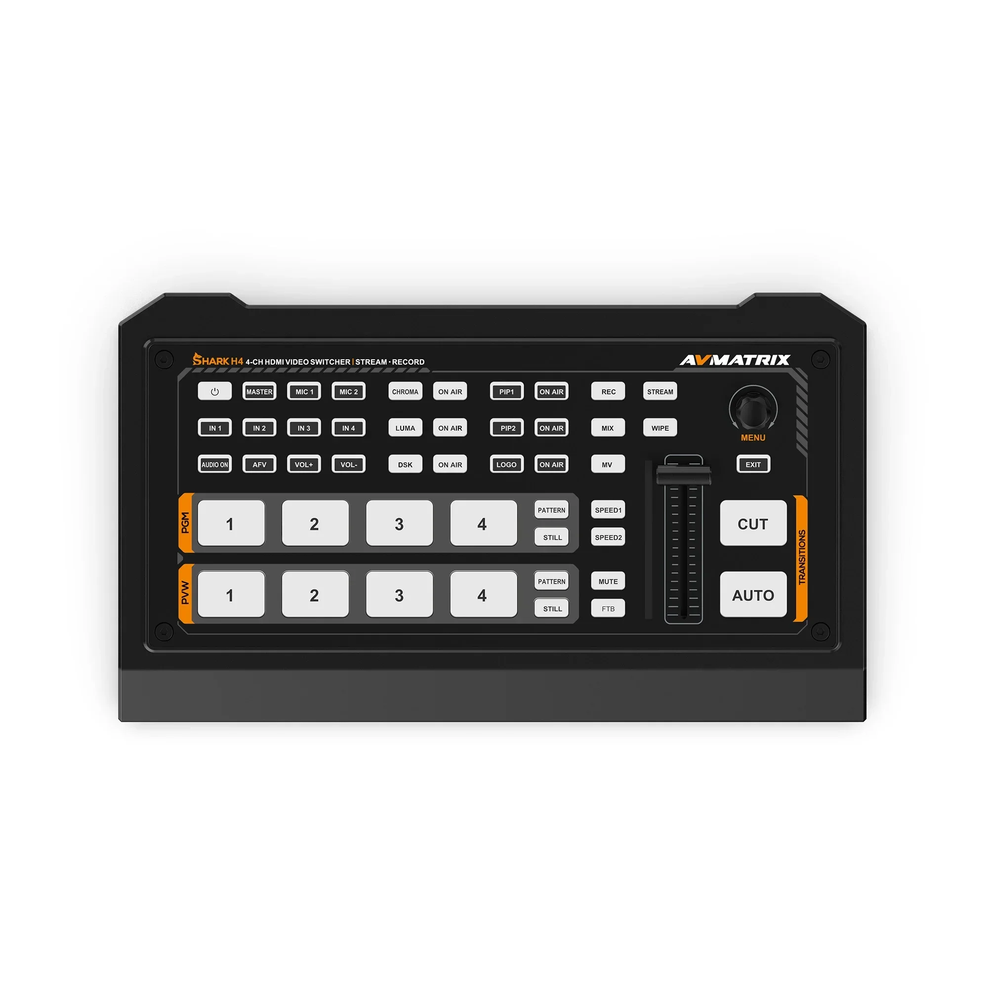 AVMATRIX SHARK H4 live streaming multi camera hdmi video switcher mixer with RTMP SRT stream & USB disk/ SD card record
