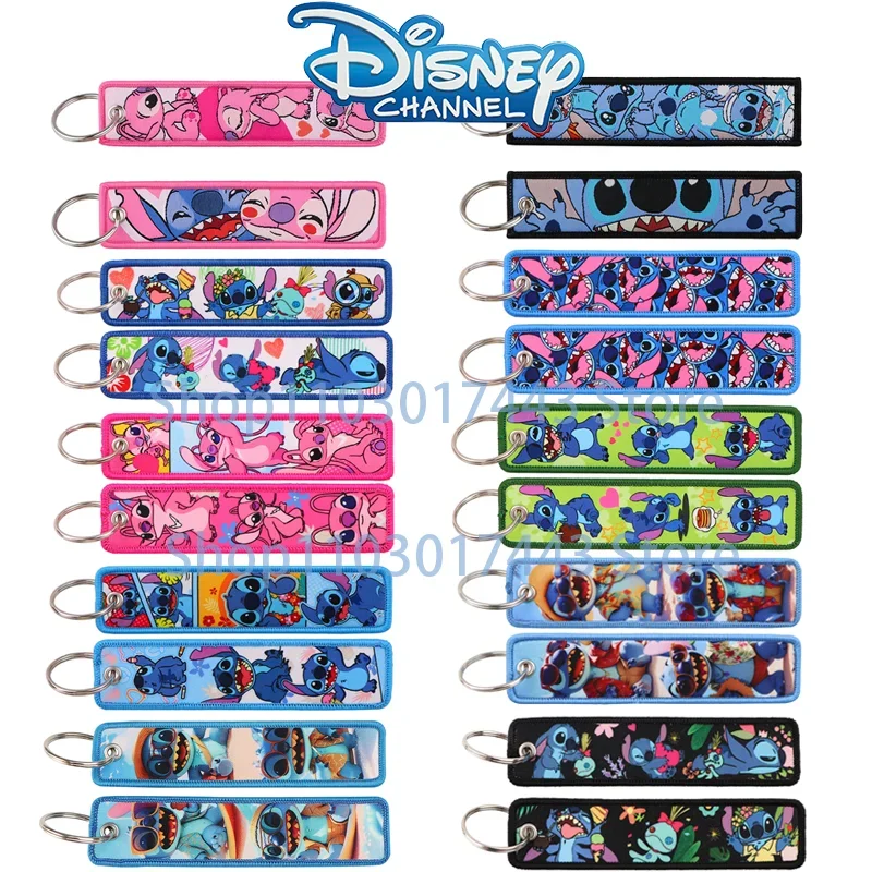 11 Colors Disney Stitch Cartoon Woven Mark Keychain Pendant Stitch Anime Figure Rope Pendant Fabric Key Chain Anime Accessories