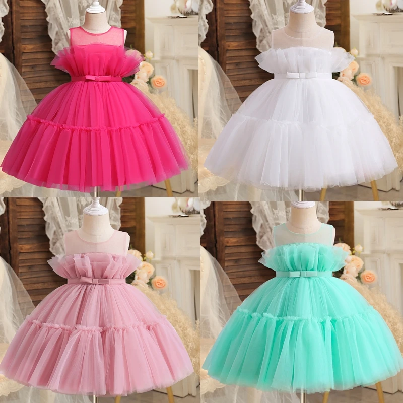 2024 Baby Dresses For Girls Kids Wedding Bridesmaid Dresses Toddler Tulle Birthday Princess Party Dress Infant Outfits Vestidos