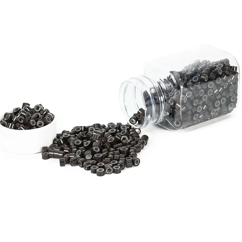500 piezas de tubos de anillo de micro enlace de silicona de 5mm*3mm*3mm para extensiones de cabello, cuentas forradas, herramientas de salón, 5 colores 4