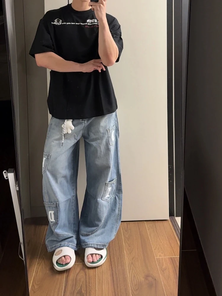 

Джинсы с несколькими ножками в американском стиле ретро, мужские и женские джинсы Cleanfit, свободные широкие повседневные брюки для пар, модные прямые джинсы