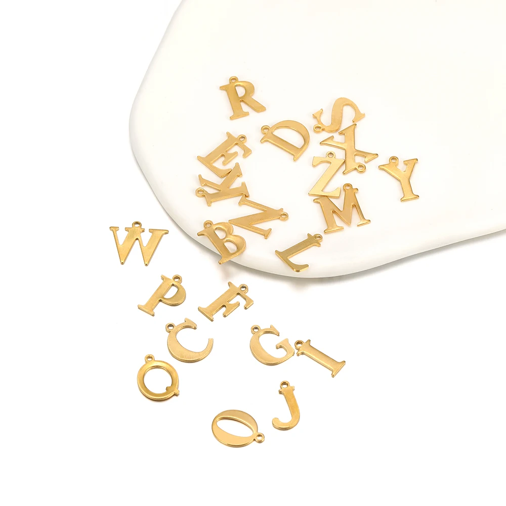 30pcs Stainless Steel Gold Color 26 Letter Pendant Alphabet Charms Necklace Pendant Bracelet Making Earring Findings DIY Jewelry