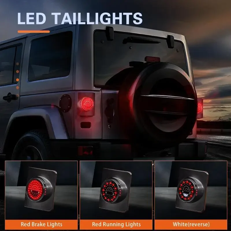 Round Taillight Rear Light for Jeep Wrangler JK 2007-2018 Round Tail Lights Brake Turn Signal Reverse Light