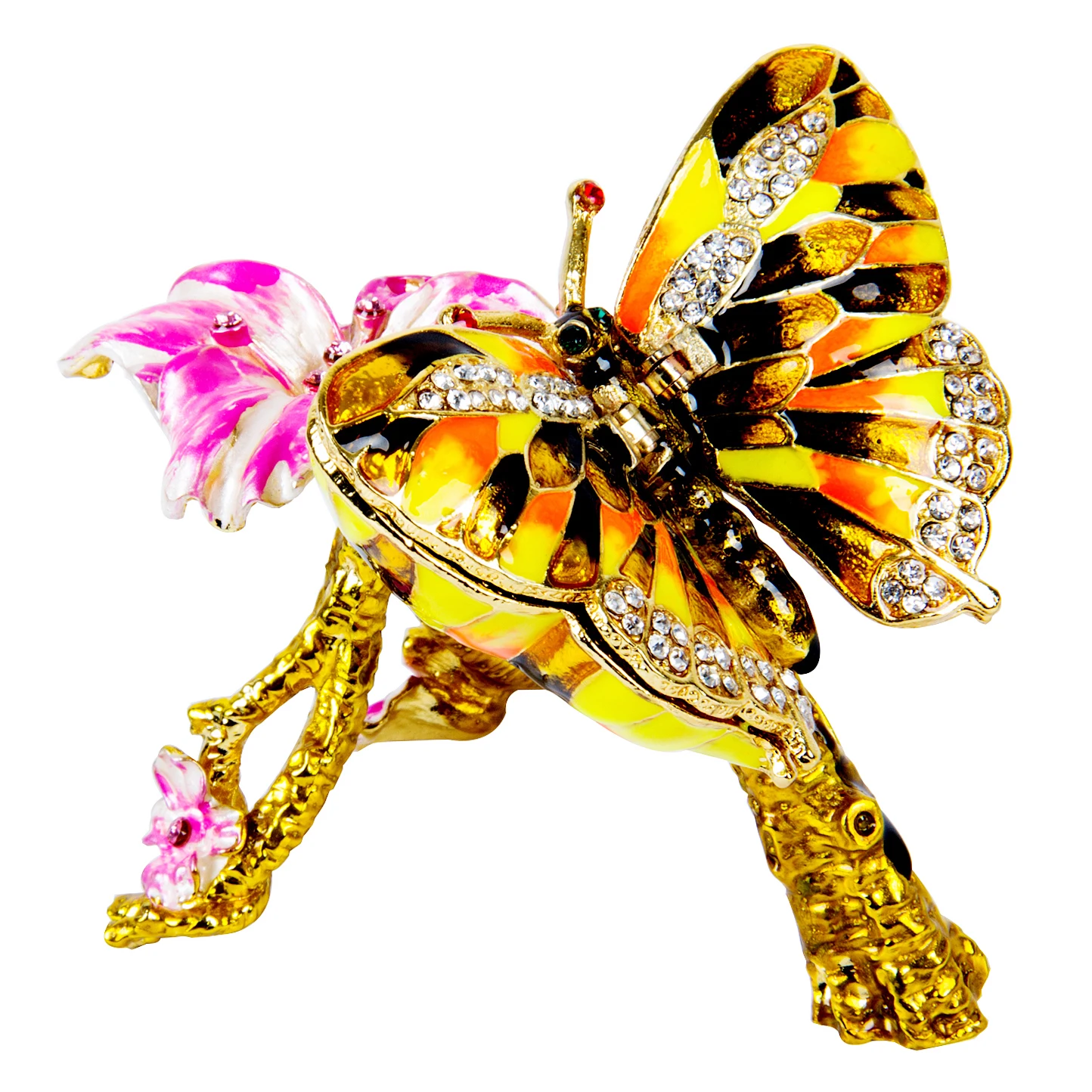 QIFU Gift Butterfly and Pink Flowers Craft Trinket Box for Home Decor