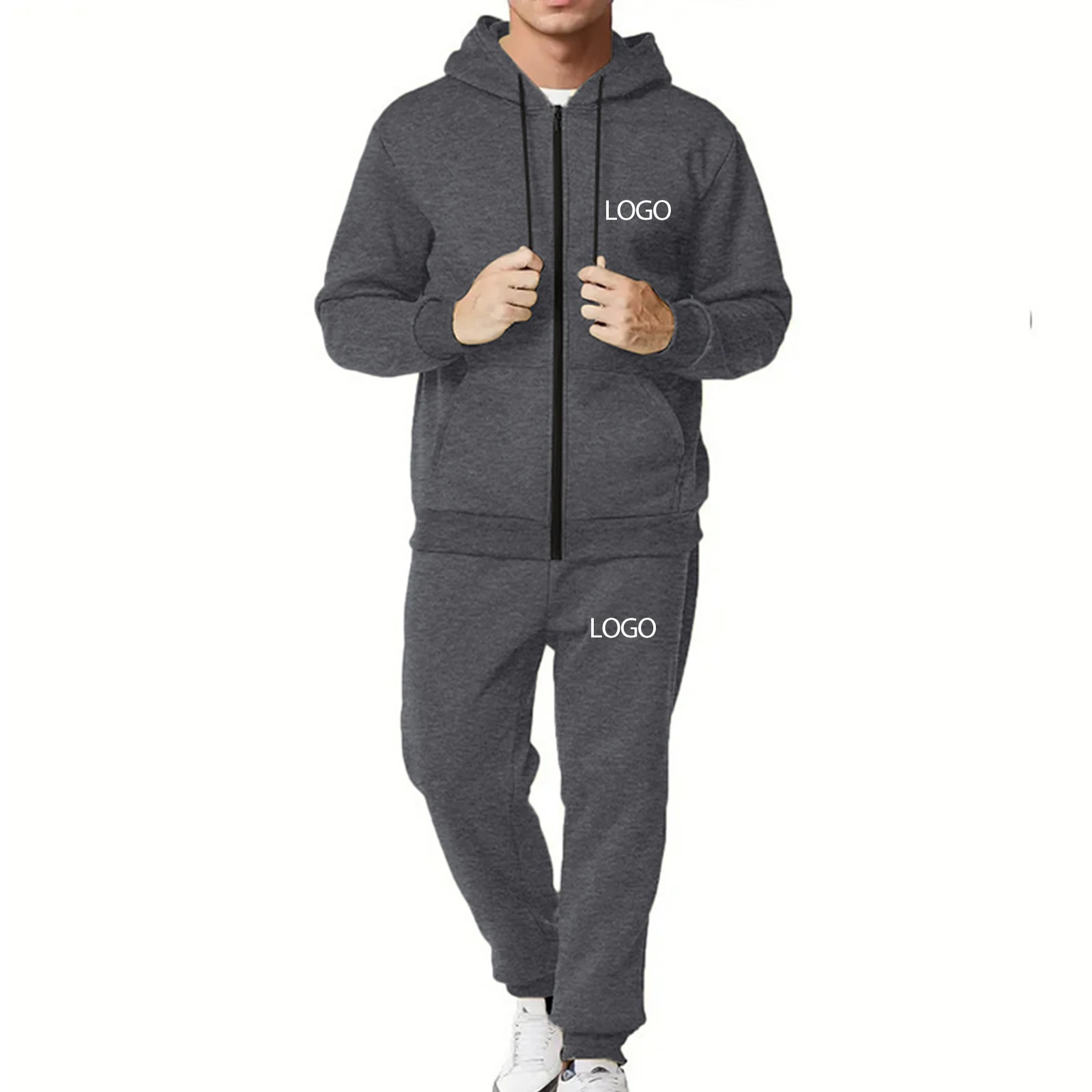 Individuell bedruckter Herren-Trainingsanzug, 2-teiliges Set, Kapuzenpullover mit Reißverschluss, Jogginghose, Sportbekleidung, Trainings-, Lauf-, Jogging- und Freizeitoutfit – Detail 9