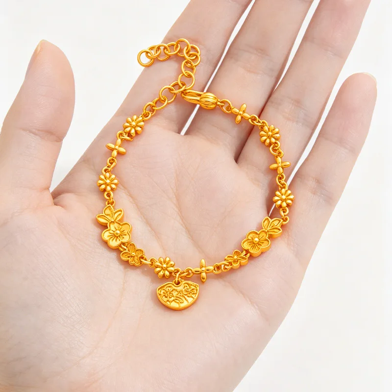 Luxury 24K 9999 Pure Gold real gold Women's Daisy Flower Bracelet
