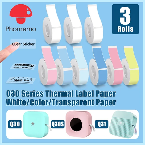 Imagen 1 del producto Phomemo-rollo de etiquetas térmicas D30, Q30, Q30S, Q31, para escuela, hogar, oficina, pequeña empresa, 3 rollos, 160 etiquetas, 12x40mm