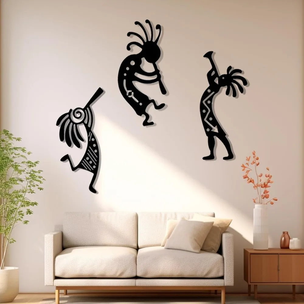 Metall-Wandkunst-Dekoration, Indianer-Flötenspieler Stammes-Wandbehang für Wohnzimmer, Schlafzimmer, Heimbüro-Dekoration