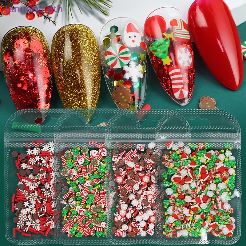 10G Mix Christmas Decoration Nail Art Charms Polymer Soft Clay Slice Manicure Kawaii New Year Accessories