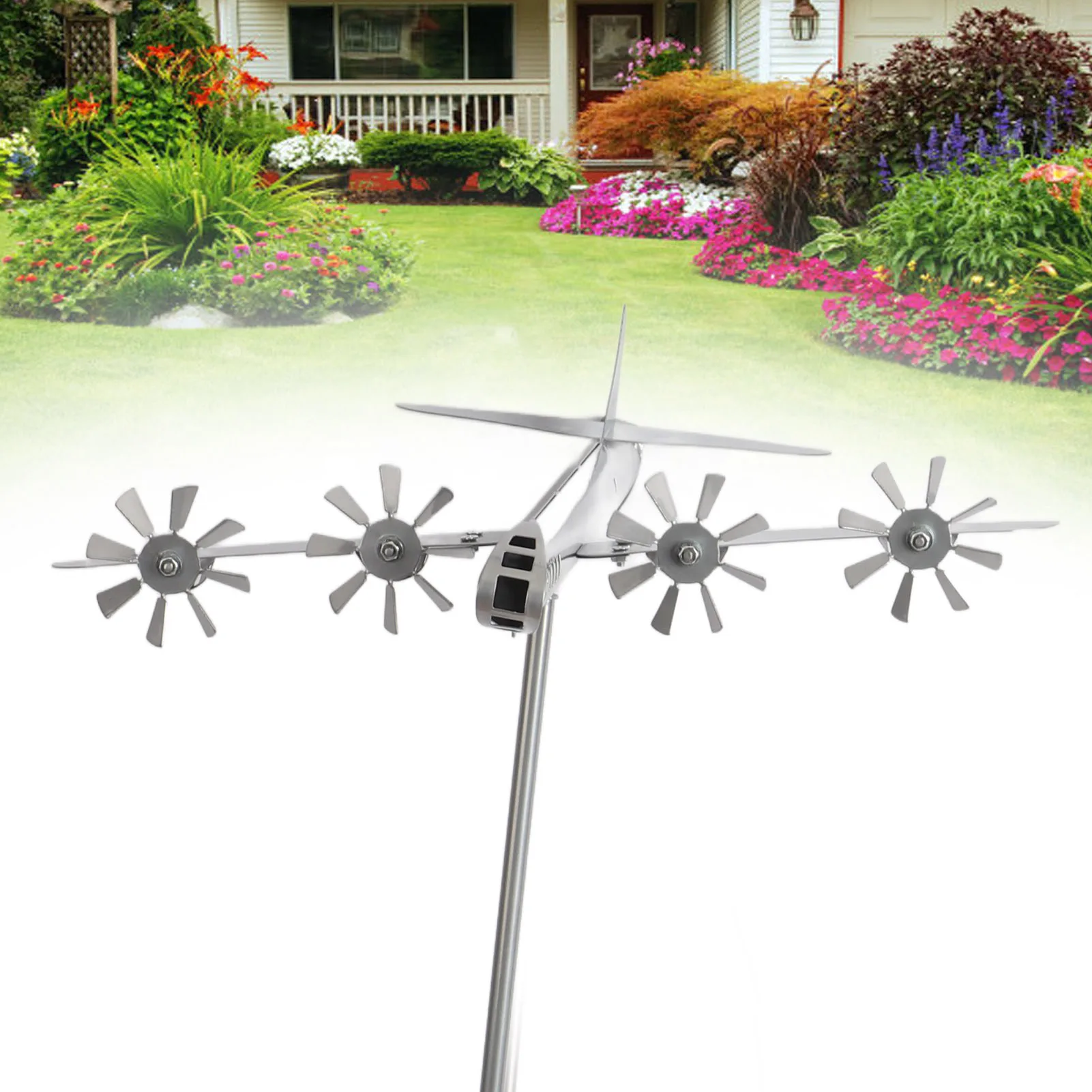 Aircraft Wind Sculpture Wind Powered Rotate Stainless Steel Airplane Windmill Easy Assemble Metal Windmill Garden Decor Aircraft