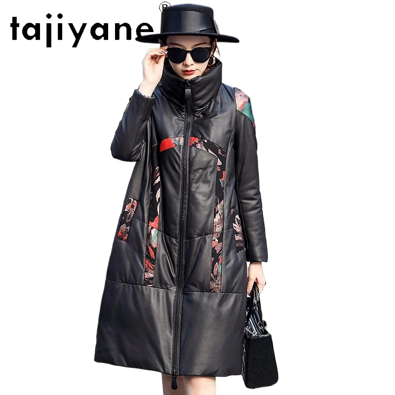 TAJIYANE 100% جلد الغنم بطة أسفل معطف امرأة موضة مطبوعة سترة منفوخة سترات من الجلد الحقيقي 2025 الشتاء ملابس حريمي كورت #1